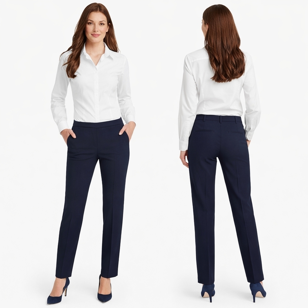 TALBOTS Cambridge Pants Womens 4 Navy Straight Leg Preppy Office NEW